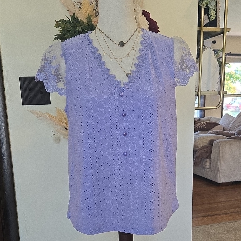 SHEIN Purple Eyelet Lace Blouse